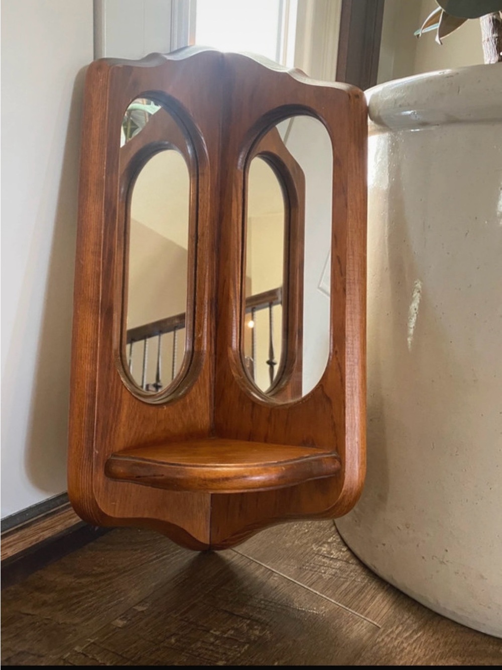Wood Corner Mirror Shelf - Brown Wall-Mounted Accent